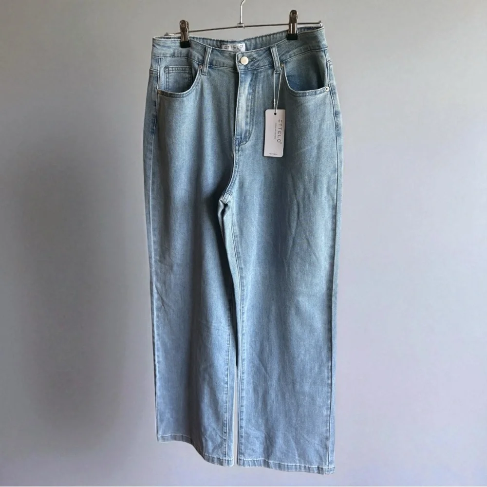 Ettelo Jeans Light Wash Stretch High Rise Straight Size 12 New - Picture 2 of 5